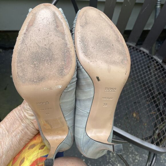 Hugo Boss Heels Italy Sz 38 EU/7.5 US Gray Reptile Leather Peep Toe Pump Shoes - Picture 13 of 13